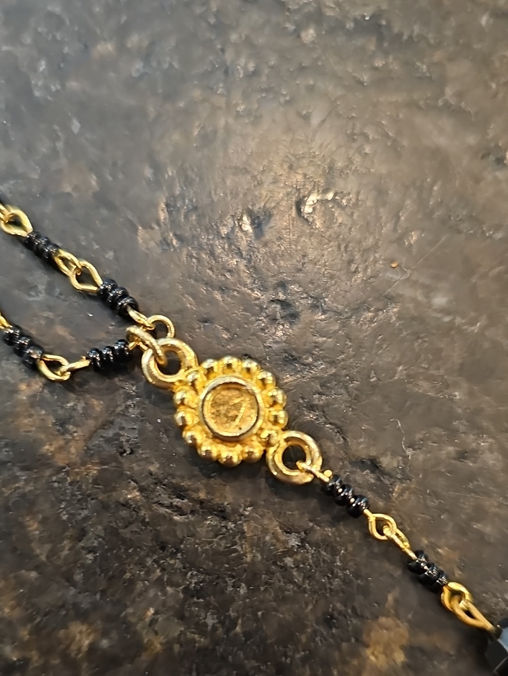 Gold & Black Beaded Y Necklace with Flower Pendant - Picture 5 of 5